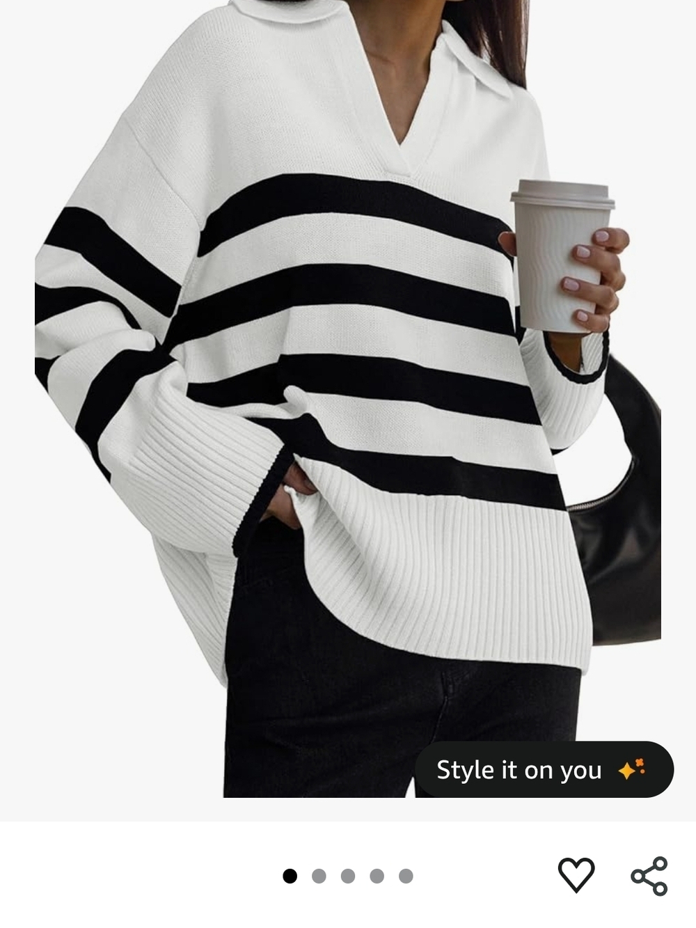 NWT Women's Black & White Striped V-Neck Sweater Sz Xl
